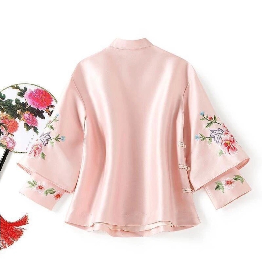 Tang Suit Coat Embroidery Chinese Tops Women Blouse Satin Loose Female Size M - Picture 4 of 12